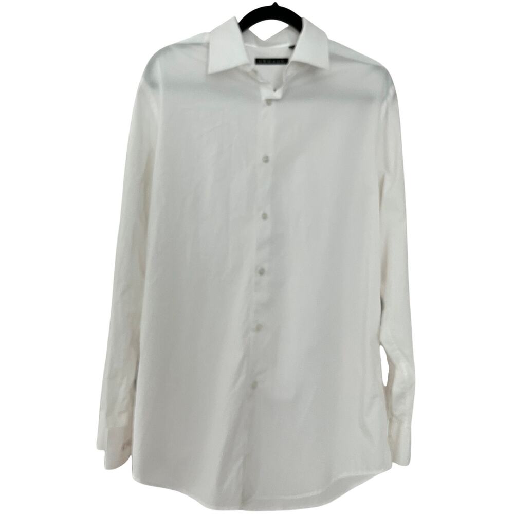 Theory Men's White Stretch Cotton Dress Shirt Button Front Size L 16L 34-35